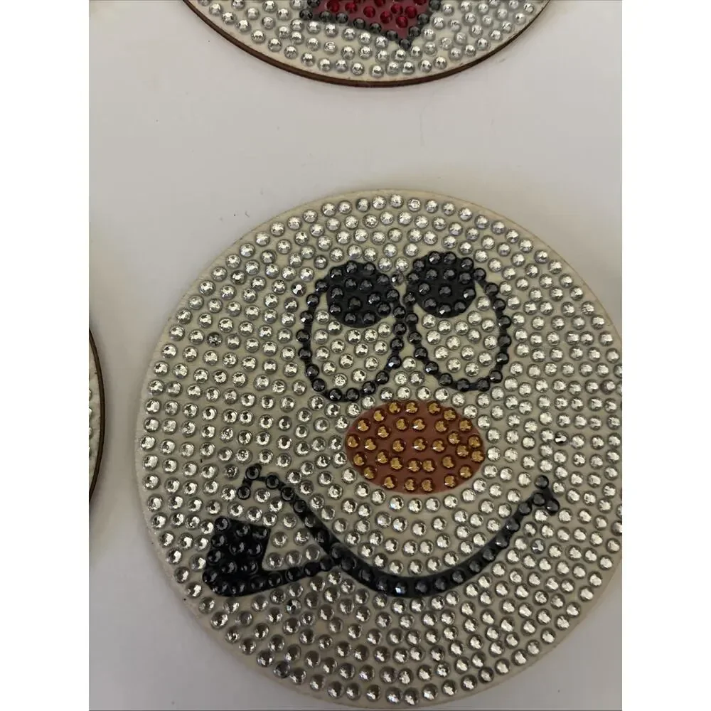 Handmade Diamond Dot Snowman Coaster Set Of 8